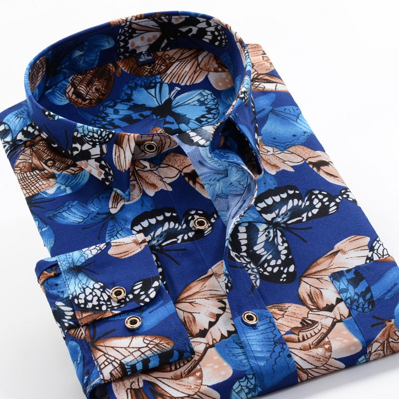 6XL 7XL 8XL 9XL 10XL Large Size Flower Print Men's Fashion Casual Long Sleeve Shirt 2021 Spring New Youth Brand Shirt 24 colors