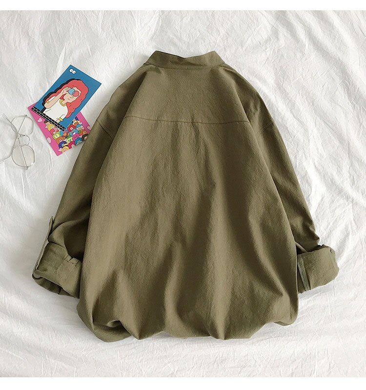 Simple Design Solid Colors Long Sleeve Shirts Korean Fashion Mandarin Collar 100% Cotton White Black Shirt Soft and Comfort