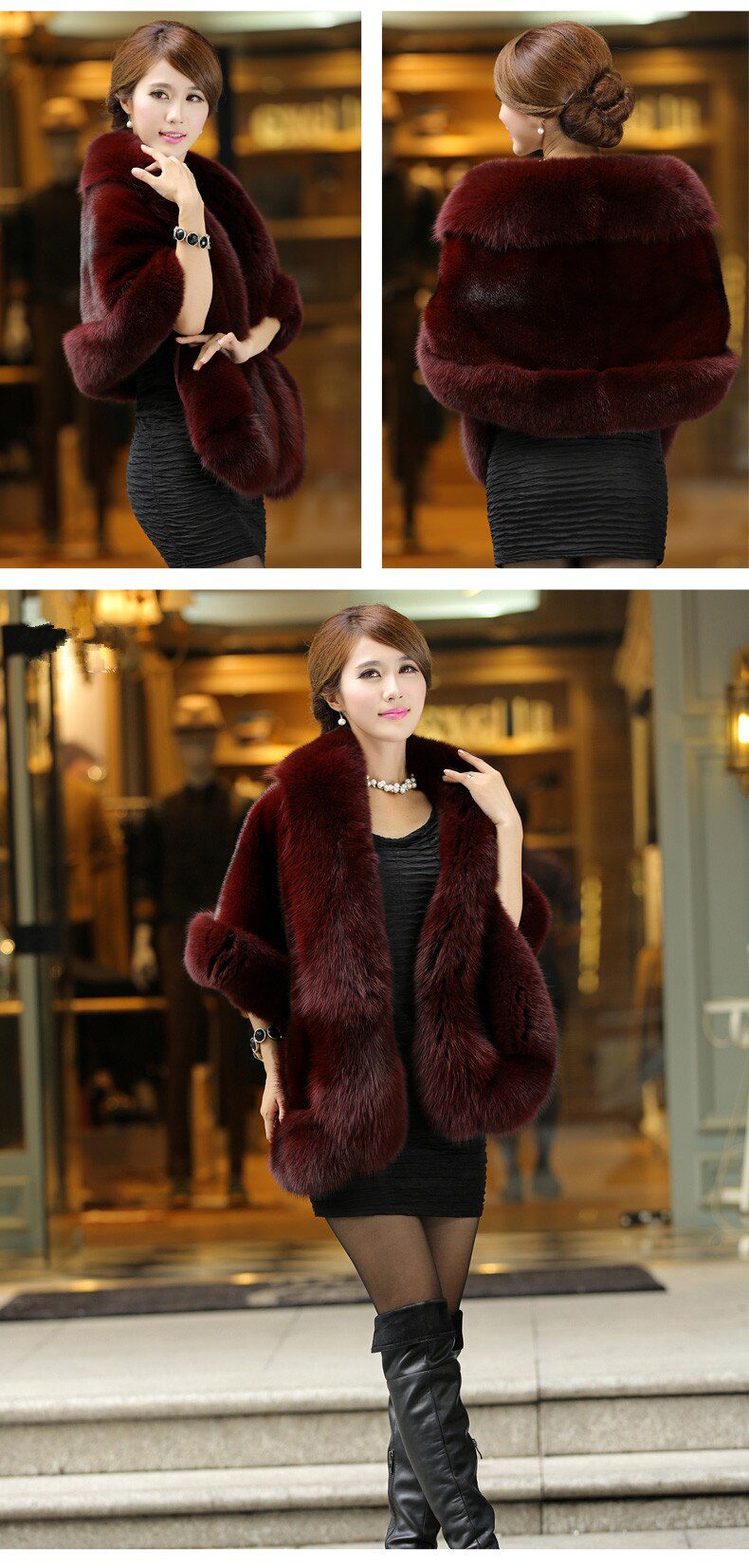 JaneVini 165*55 cm Plus Size Women Fur Shoulder Wrap Burgundy Bridal Shawls Cape White Black Faux Fur Wedding Shrug Coat Boleros
