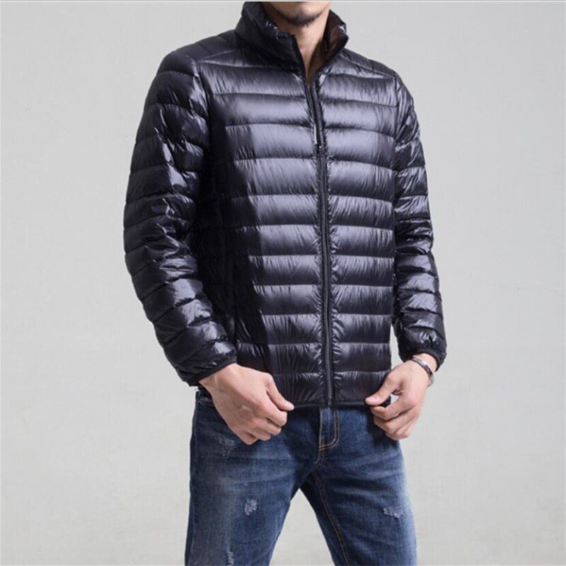 Autumn Winter Down Jacket Men Casual Stand Collar Ultra Light Parka Coat Portable Outwear Windproof White Duck Down Jacket 6XL