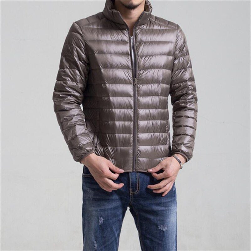 Autumn Winter Down Jacket Men Casual Stand Collar Ultra Light Parka Coat Portable Outwear Windproof White Duck Down Jacket 6XL
