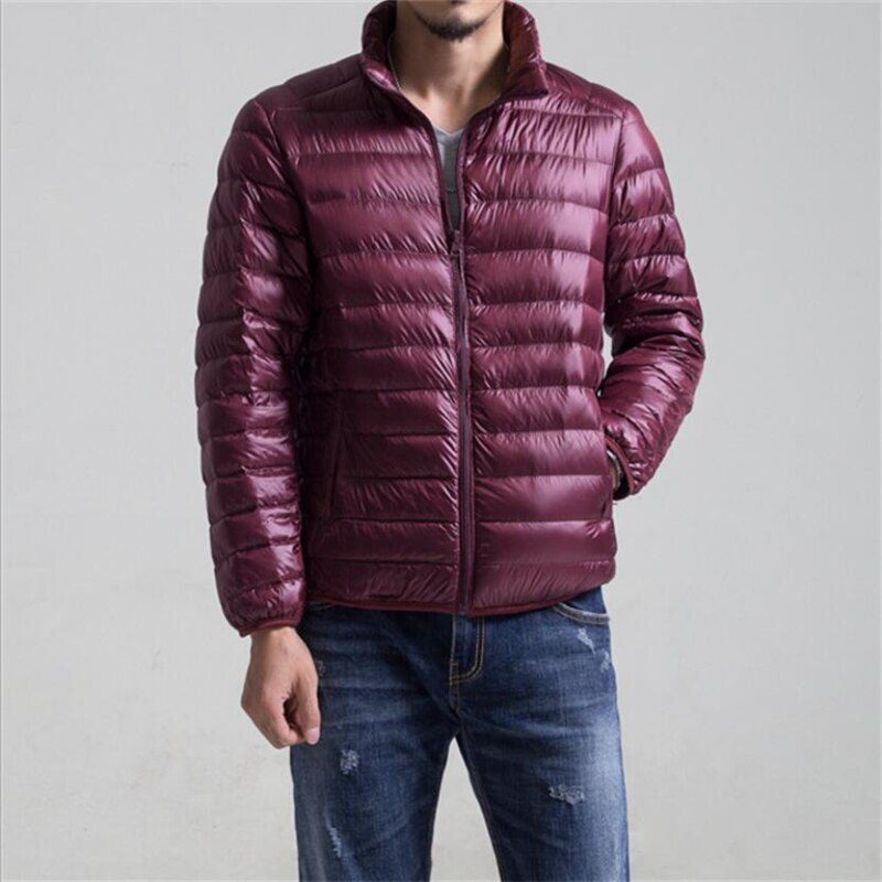 Autumn Winter Down Jacket Men Casual Stand Collar Ultra Light Parka Coat Portable Outwear Windproof White Duck Down Jacket 6XL