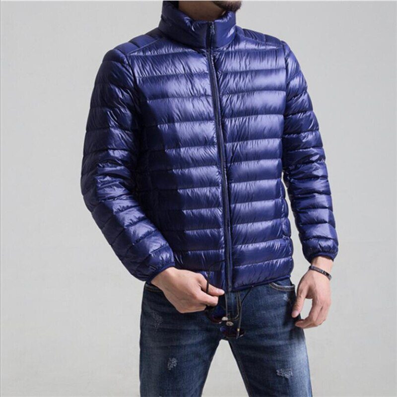 Autumn Winter Down Jacket Men Casual Stand Collar Ultra Light Parka Coat Portable Outwear Windproof White Duck Down Jacket 6XL
