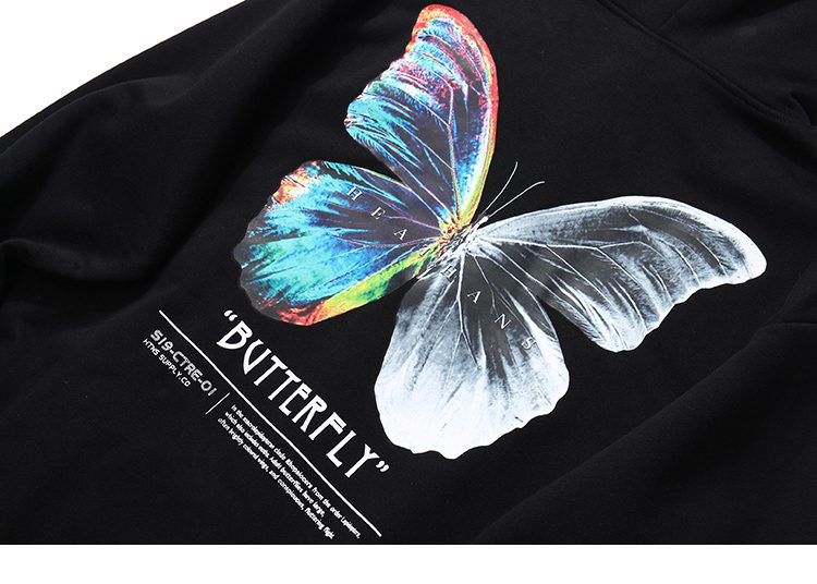 2020 Men Hip Hop Sweatshirt Hoodie Color Butterfly Streetwear Harajuku Pullover Hoodie Cotton Fleece Winter Autumn Black Hoodie