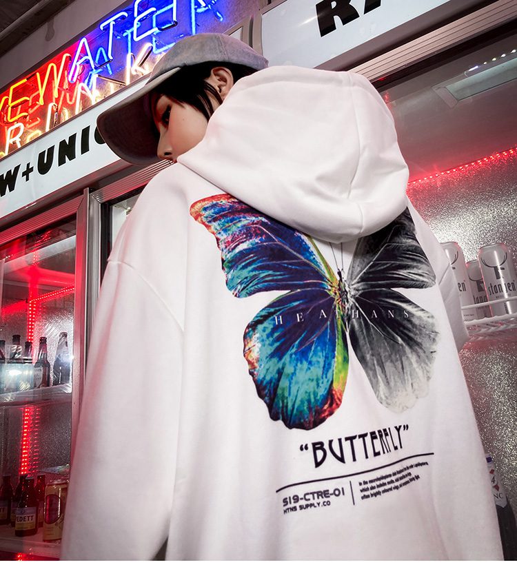 2020 Men Hip Hop Sweatshirt Hoodie Color Butterfly Streetwear Harajuku Pullover Hoodie Cotton Fleece Winter Autumn Black Hoodie
