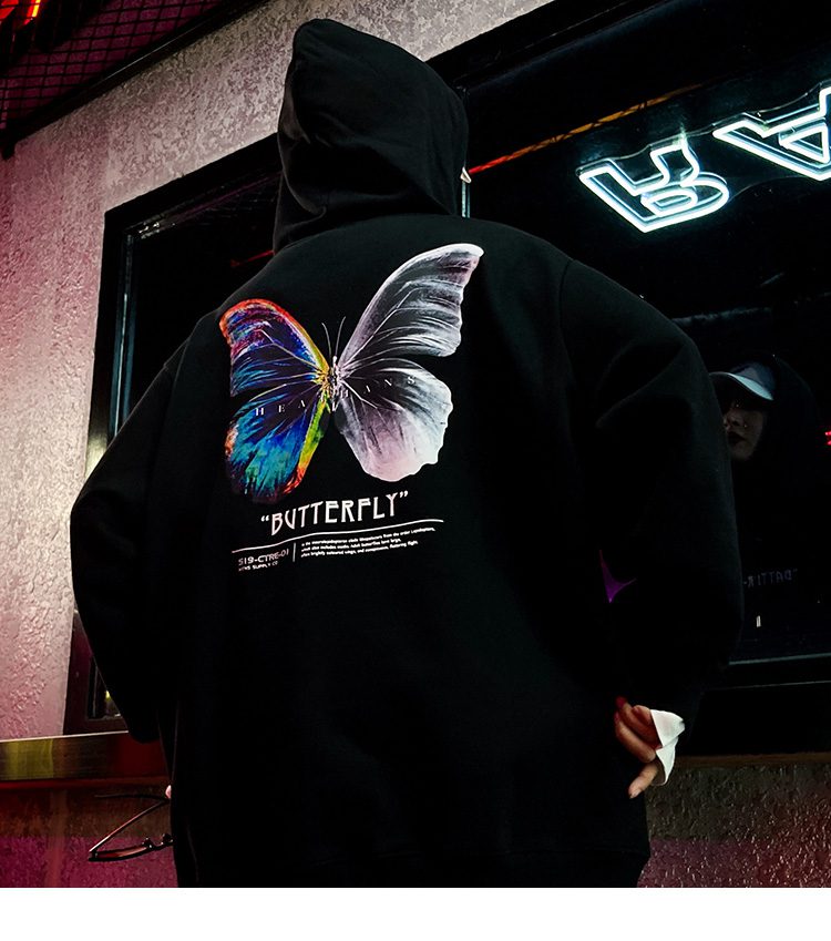 2020 Men Hip Hop Sweatshirt Hoodie Color Butterfly Streetwear Harajuku Pullover Hoodie Cotton Fleece Winter Autumn Black Hoodie
