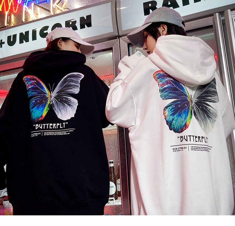 2020 Men Hip Hop Sweatshirt Hoodie Color Butterfly Streetwear Harajuku Pullover Hoodie Cotton Fleece Winter Autumn Black Hoodie