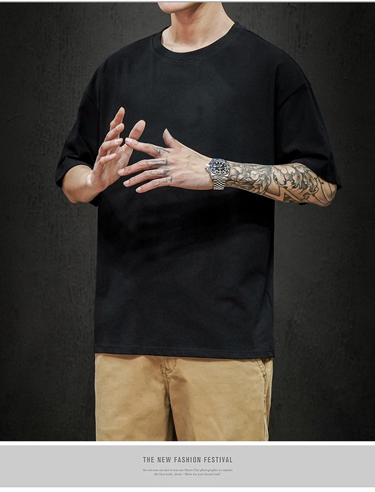 New Summer Men's T Shirt 2021 Fashion Solid T Shirt Mens Oversized Hip Hop Short Sleeve Casual Cotton Mens Streetwear Top Tees