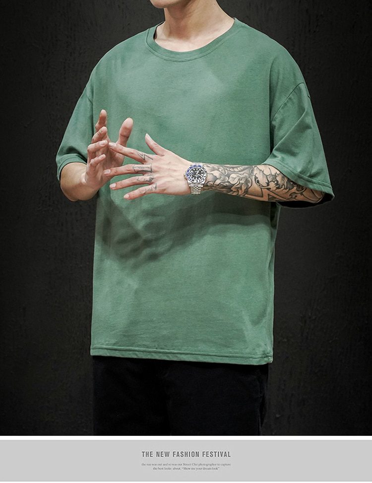 New Summer Men's T Shirt 2021 Fashion Solid T Shirt Mens Oversized Hip Hop Short Sleeve Casual Cotton Mens Streetwear Top Tees