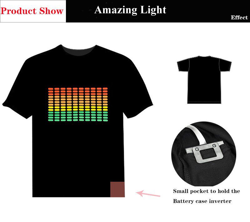 Hot sale Sound Active Equalizer El T shirt Equalizer Light up down led t shirt Flashing music activated led t-shirt