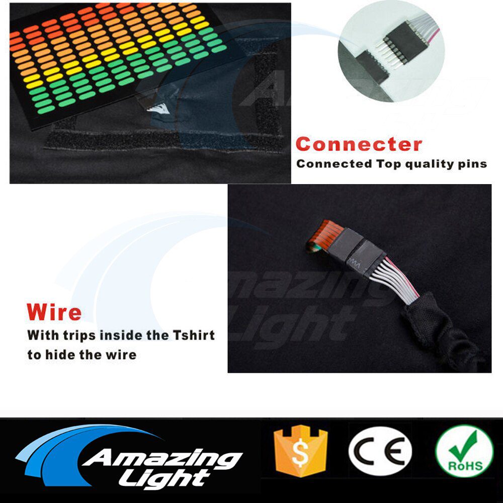 Hot sale Sound Active Equalizer El T shirt Equalizer Light up down led t shirt Flashing music activated led t-shirt