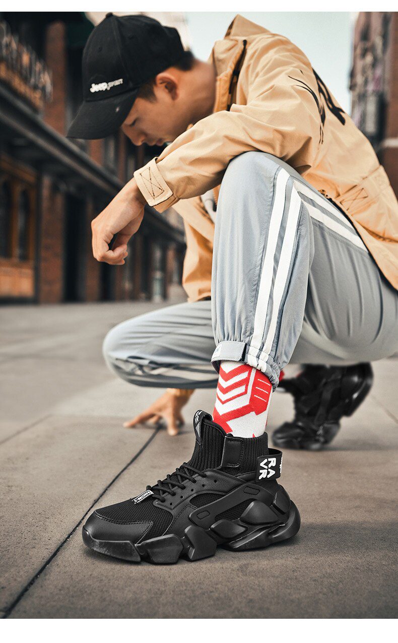 Chunky High-top Men's Sneakers Heighten Fashion Men Casual Shoes Autumn 2020 New Plus Size White Sneakers Damping Tennis Shoes