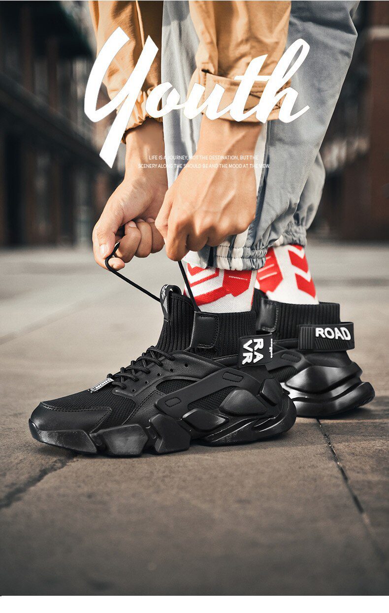 Chunky High-top Men's Sneakers Heighten Fashion Men Casual Shoes Autumn 2020 New Plus Size White Sneakers Damping Tennis Shoes