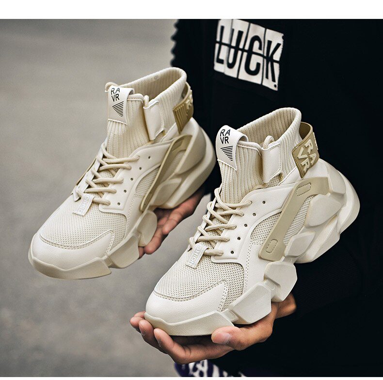Chunky High-top Men's Sneakers Heighten Fashion Men Casual Shoes Autumn 2020 New Plus Size White Sneakers Damping Tennis Shoes