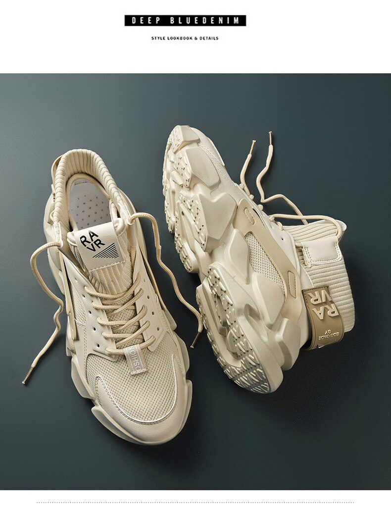 Chunky High-top Men's Sneakers Heighten Fashion Men Casual Shoes Autumn 2020 New Plus Size White Sneakers Damping Tennis Shoes