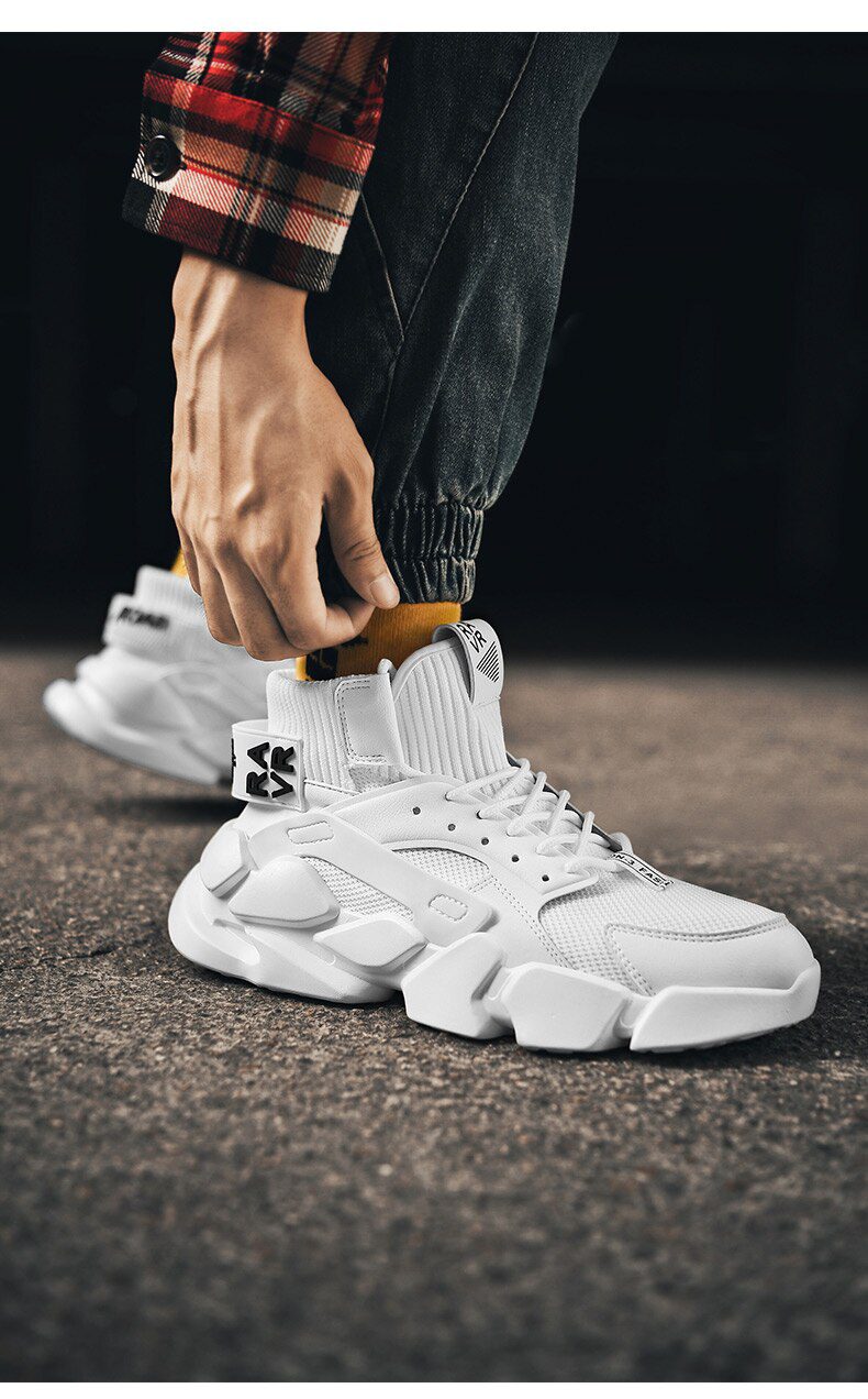 Chunky High-top Men's Sneakers Heighten Fashion Men Casual Shoes Autumn 2020 New Plus Size White Sneakers Damping Tennis Shoes