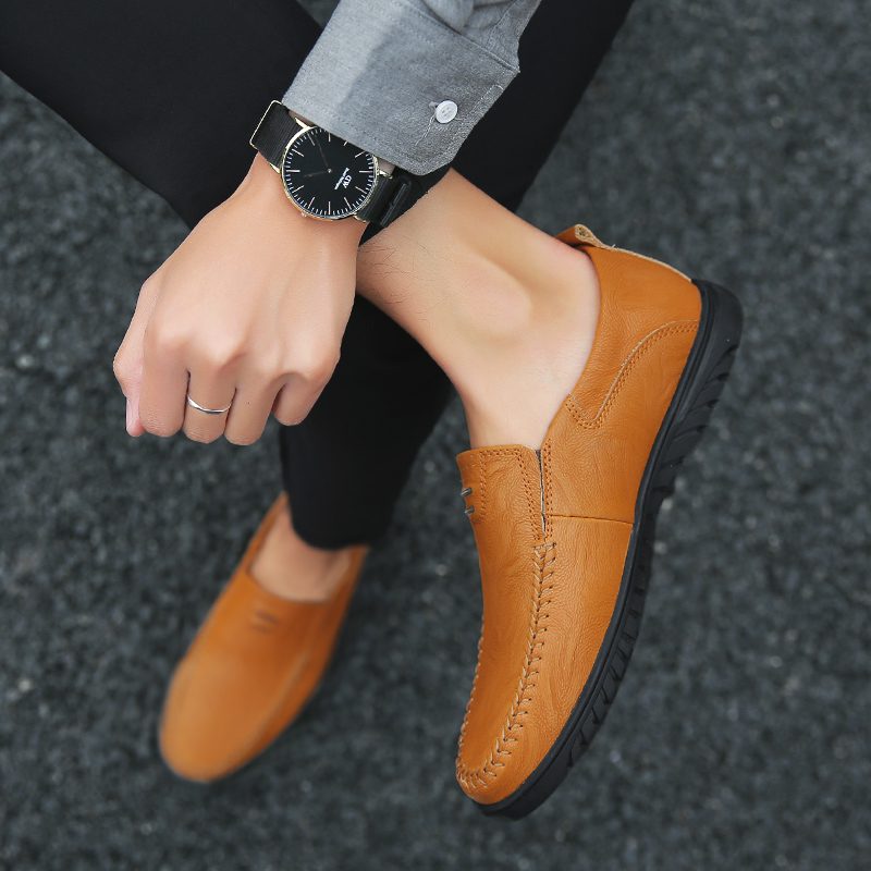 Genuine Leather Men Shoes Luxury Brand 2021 Casual Slip on Formal Loafers Men Moccasins Italian Black Male Driving Shoes JKPUDUN