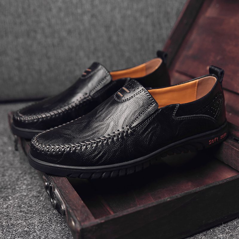 Genuine Leather Men Shoes Luxury Brand 2021 Casual Slip on Formal Loafers Men Moccasins Italian Black Male Driving Shoes JKPUDUN