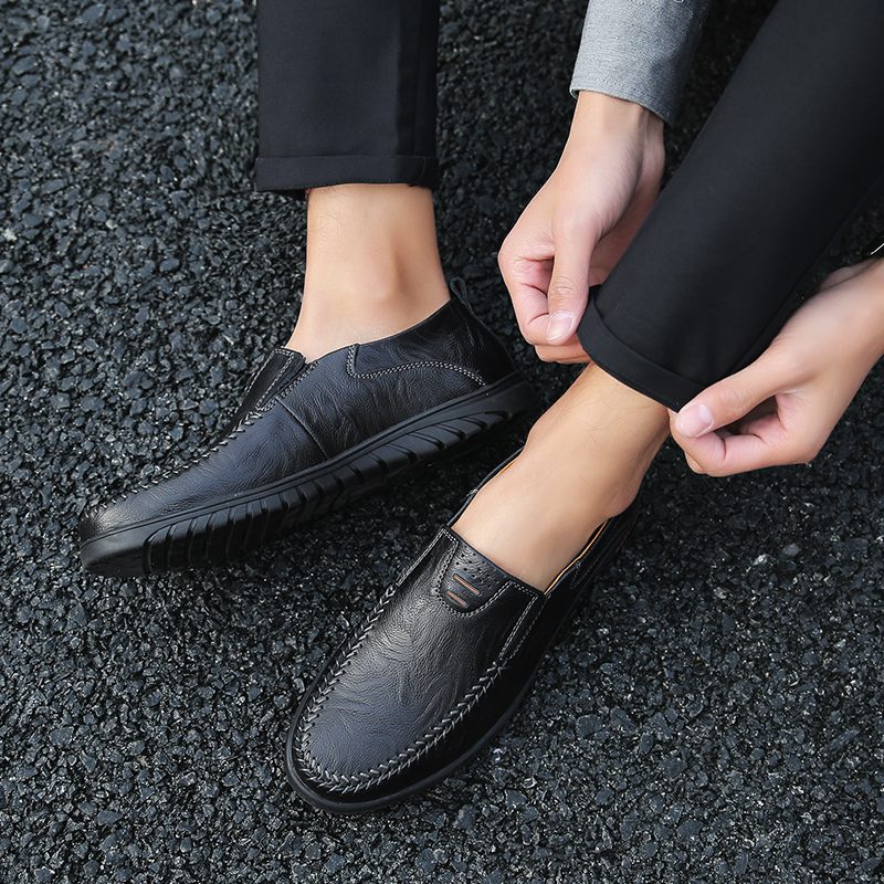 Genuine Leather Men Shoes Luxury Brand 2021 Casual Slip on Formal Loafers Men Moccasins Italian Black Male Driving Shoes JKPUDUN