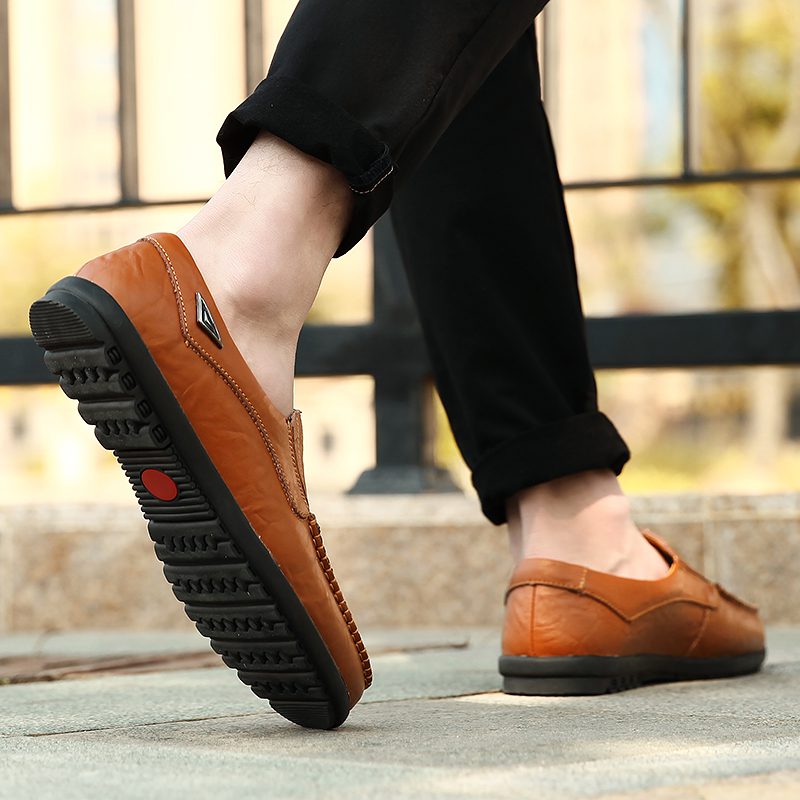 Genuine Leather Men Casual Shoes Luxury Brand 2021 Mens Loafers Moccasins Breathable Slip on Black Driving Shoes Plus Size 37-47