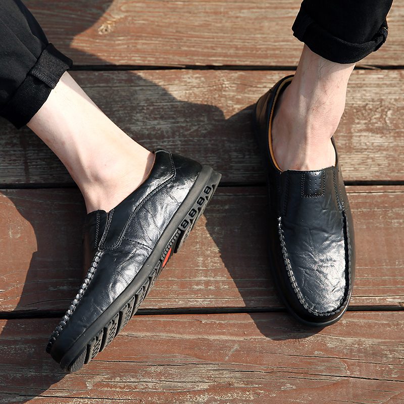 Genuine Leather Men Casual Shoes Luxury Brand 2021 Mens Loafers Moccasins Breathable Slip on Black Driving Shoes Plus Size 37-47