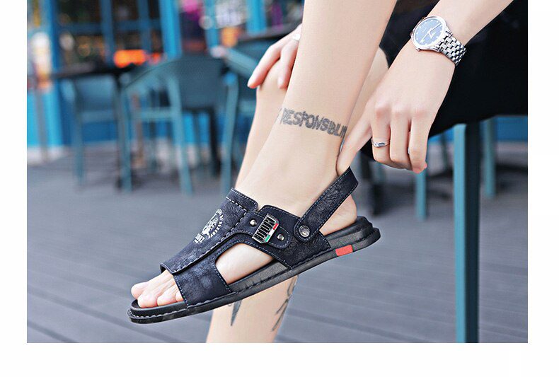 Big Size 47 Men Genuine Leather Sandals Summer Classic Men Shoes Slippers Soft Sandals Men Roman Comfortable Walking Footwea