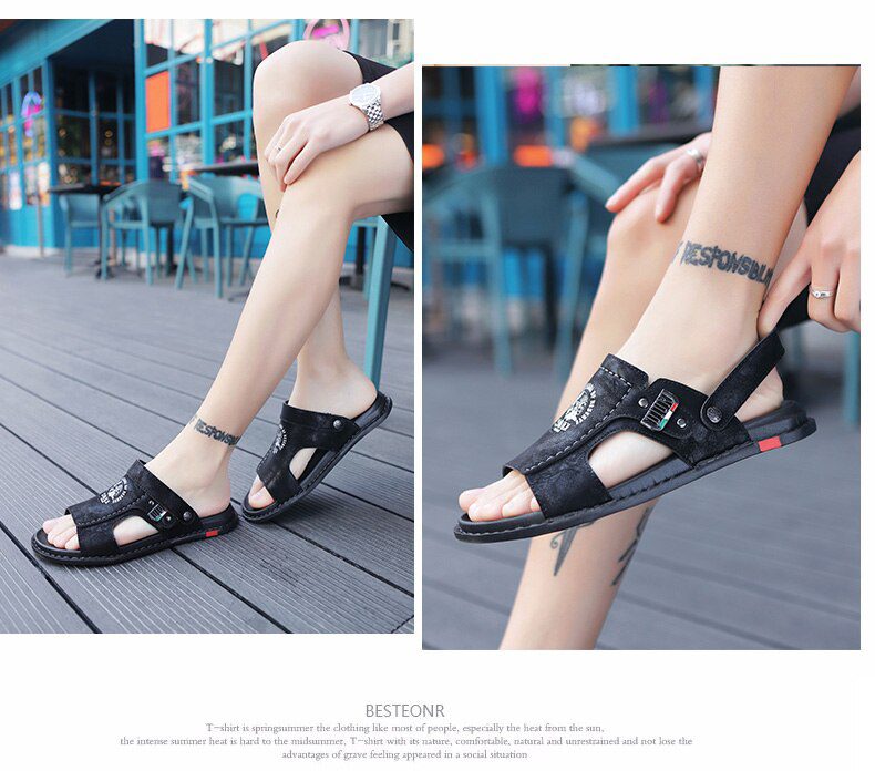 Big Size 47 Men Genuine Leather Sandals Summer Classic Men Shoes Slippers Soft Sandals Men Roman Comfortable Walking Footwea