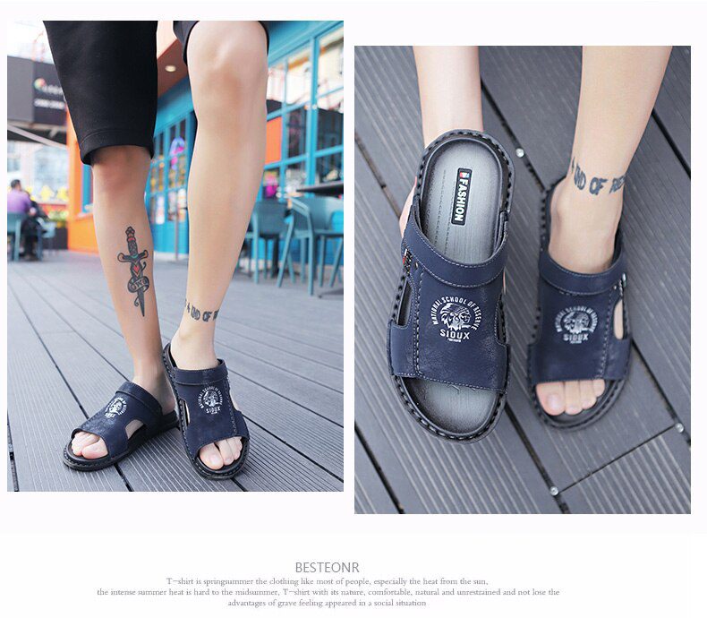 Big Size 47 Men Genuine Leather Sandals Summer Classic Men Shoes Slippers Soft Sandals Men Roman Comfortable Walking Footwea