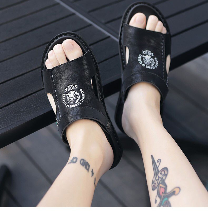 Big Size 47 Men Genuine Leather Sandals Summer Classic Men Shoes Slippers Soft Sandals Men Roman Comfortable Walking Footwea