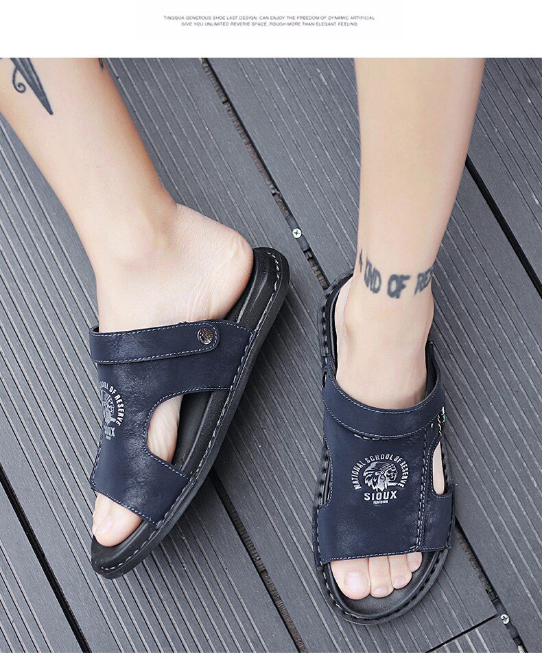 Big Size 47 Men Genuine Leather Sandals Summer Classic Men Shoes Slippers Soft Sandals Men Roman Comfortable Walking Footwea