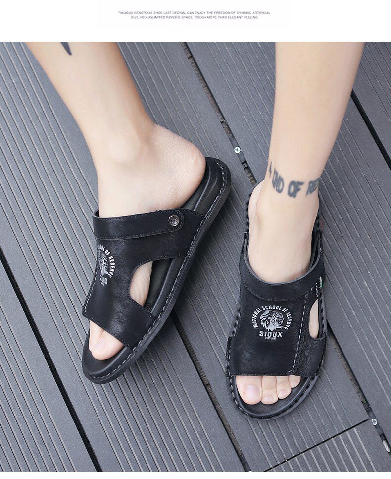 Big Size 47 Men Genuine Leather Sandals Summer Classic Men Shoes Slippers Soft Sandals Men Roman Comfortable Walking Footwea