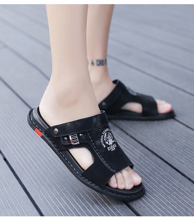 Big Size 47 Men Genuine Leather Sandals Summer Classic Men Shoes Slippers Soft Sandals Men Roman Comfortable Walking Footwea