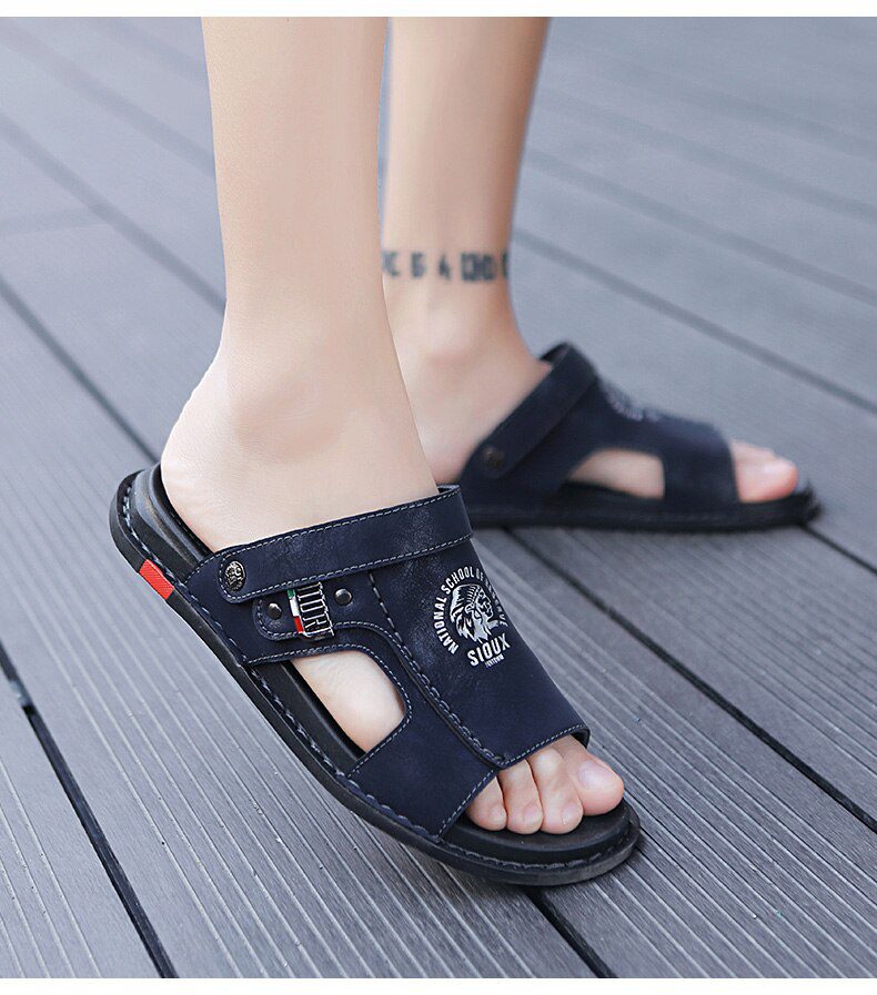 Big Size 47 Men Genuine Leather Sandals Summer Classic Men Shoes Slippers Soft Sandals Men Roman Comfortable Walking Footwea