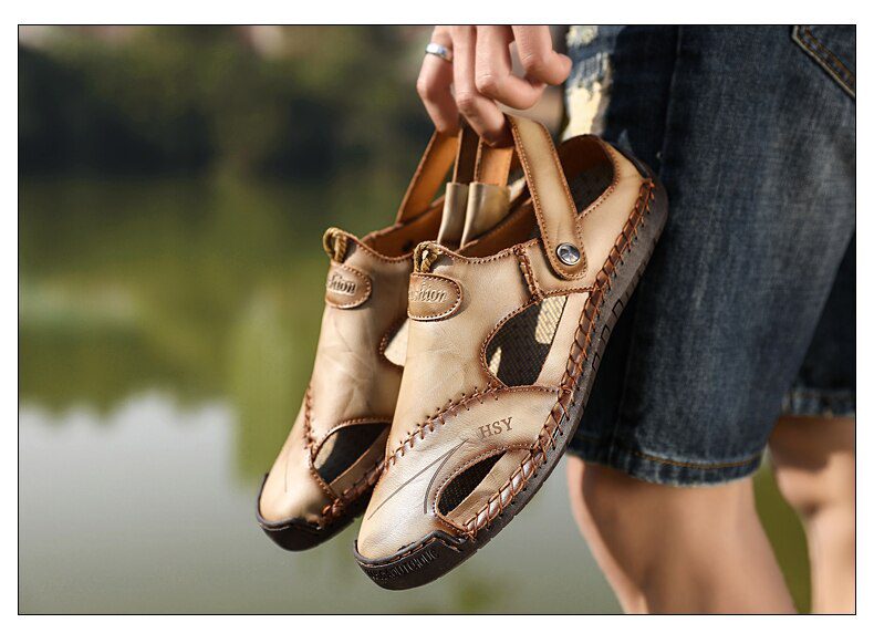 Summer Sandals Men Leather Classic Roman Sandals 2019 Slipper Outdoor Sneaker Beach Rubber Flip Flops Men Water Trekking Sandals