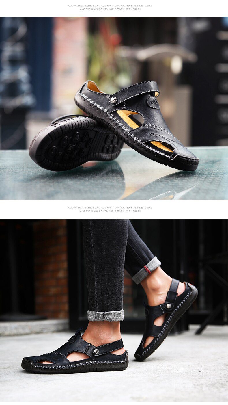 Summer Sandals Men Leather Classic Roman Sandals 2019 Slipper Outdoor Sneaker Beach Rubber Flip Flops Men Water Trekking Sandals