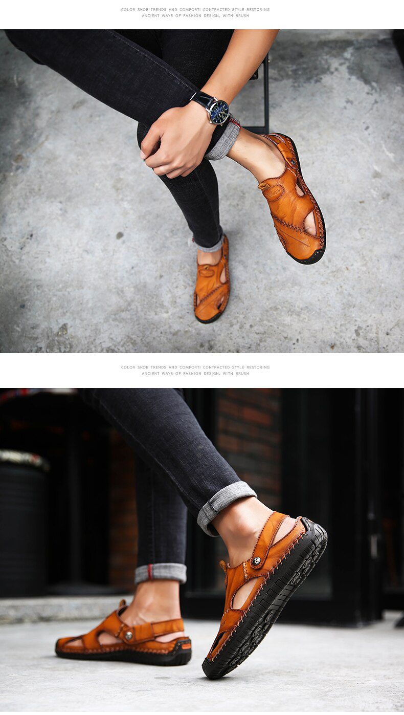 Summer Sandals Men Leather Classic Roman Sandals 2019 Slipper Outdoor Sneaker Beach Rubber Flip Flops Men Water Trekking Sandals