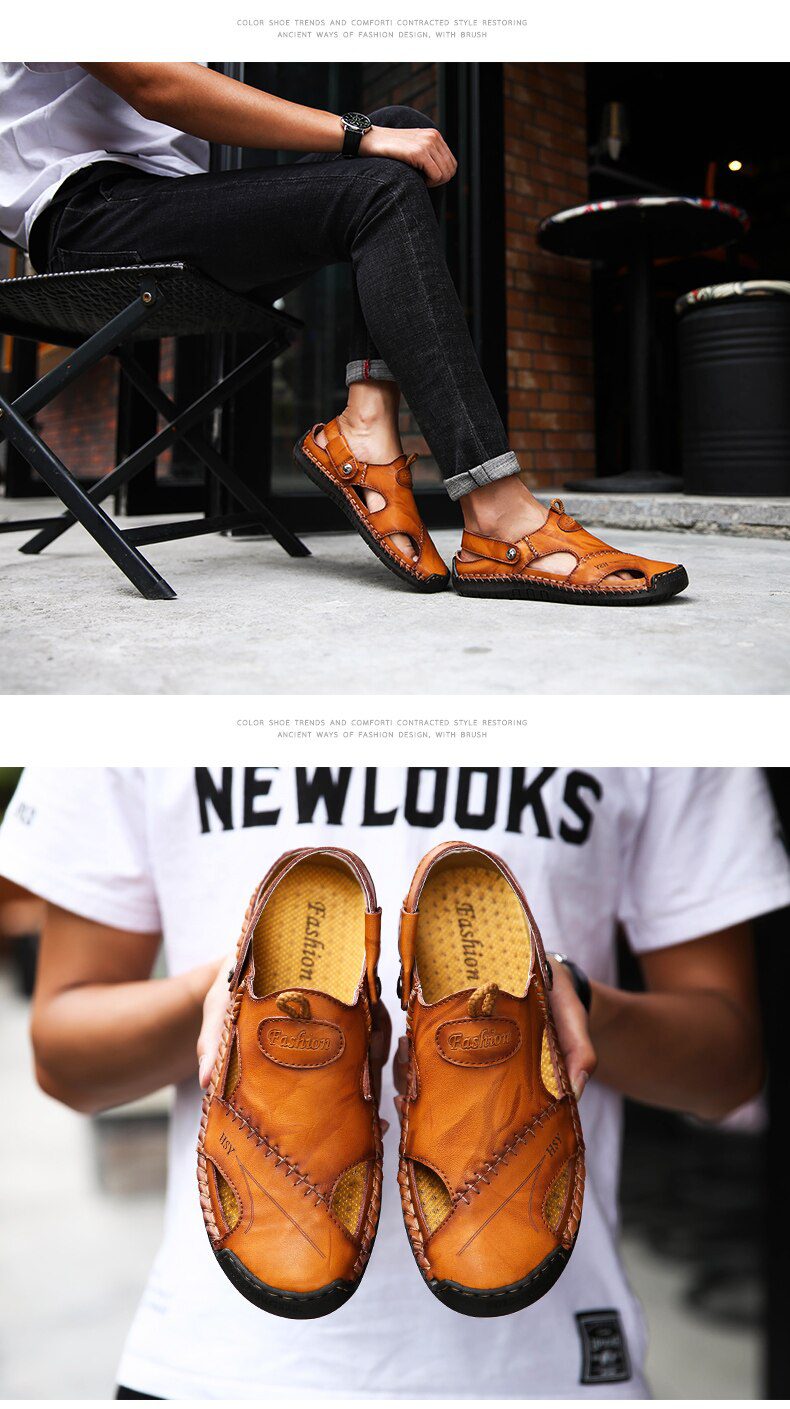 Summer Sandals Men Leather Classic Roman Sandals 2019 Slipper Outdoor Sneaker Beach Rubber Flip Flops Men Water Trekking Sandals