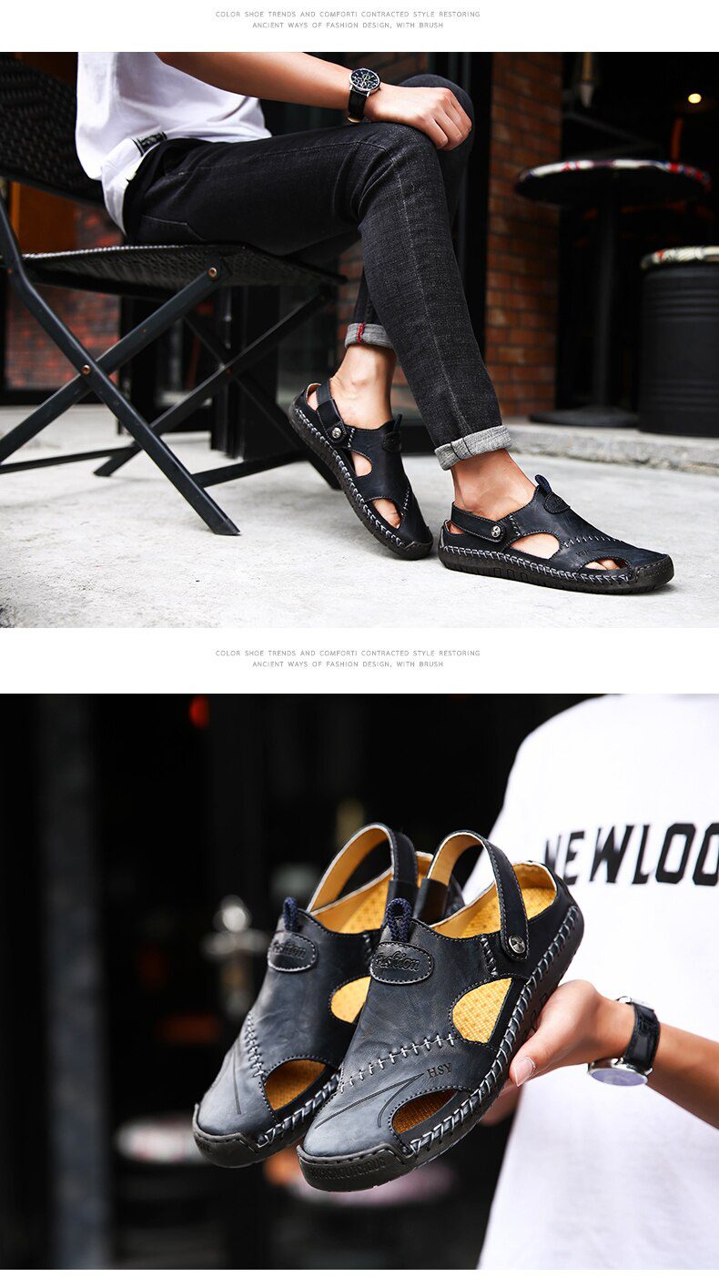 Summer Sandals Men Leather Classic Roman Sandals 2019 Slipper Outdoor Sneaker Beach Rubber Flip Flops Men Water Trekking Sandals