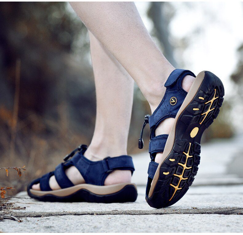 Vancat 2019 New Big Size Genuine Leather Cowhide Men Sandals Summer Quality Beach Slippers Casual Sneakers Outdoor Beach Shoes