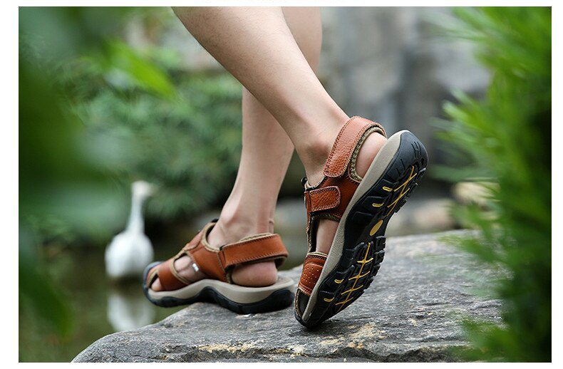 Vancat 2019 New Big Size Genuine Leather Cowhide Men Sandals Summer Quality Beach Slippers Casual Sneakers Outdoor Beach Shoes