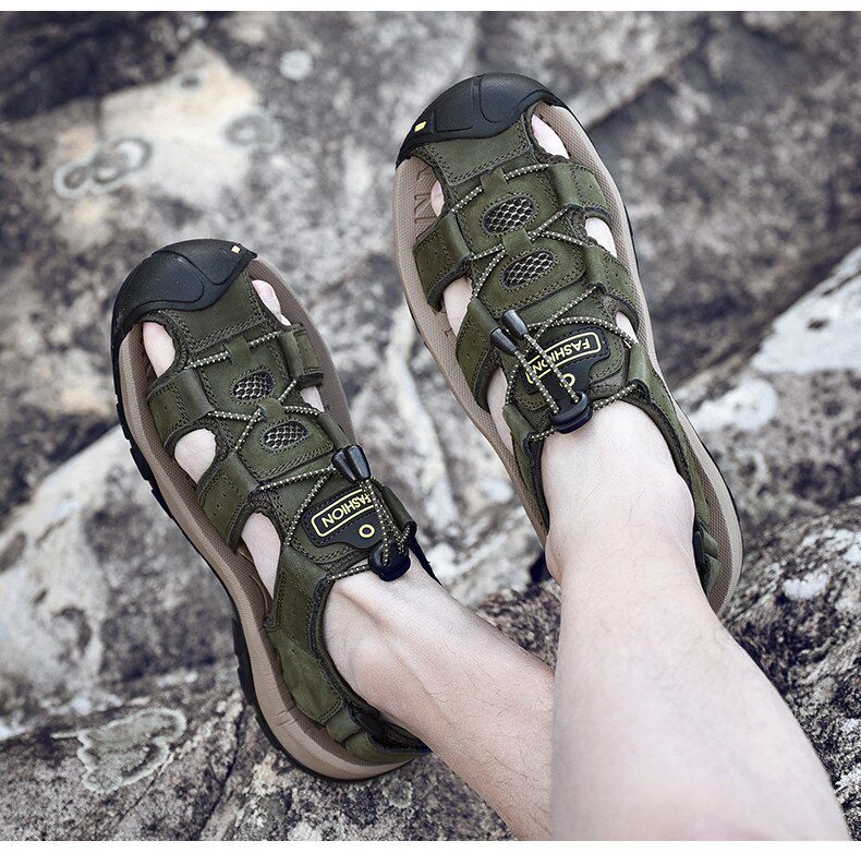 Vancat 2019 New Big Size Genuine Leather Cowhide Men Sandals Summer Quality Beach Slippers Casual Sneakers Outdoor Beach Shoes