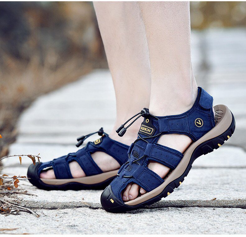 Vancat 2019 New Big Size Genuine Leather Cowhide Men Sandals Summer Quality Beach Slippers Casual Sneakers Outdoor Beach Shoes