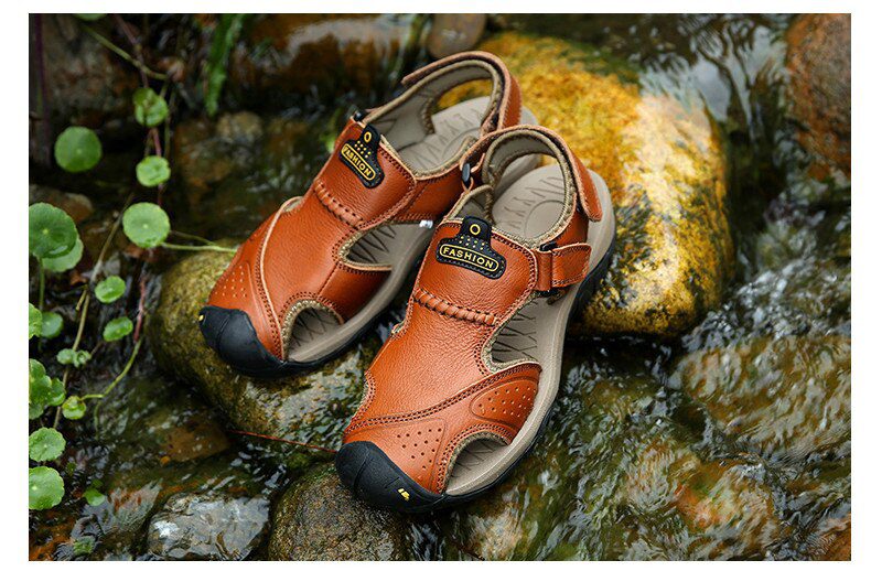 Vancat 2019 New Big Size Genuine Leather Cowhide Men Sandals Summer Quality Beach Slippers Casual Sneakers Outdoor Beach Shoes