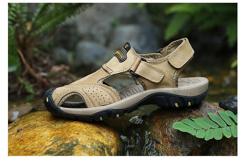 Vancat 2019 New Big Size Genuine Leather Cowhide Men Sandals Summer Quality Beach Slippers Casual Sneakers Outdoor Beach Shoes