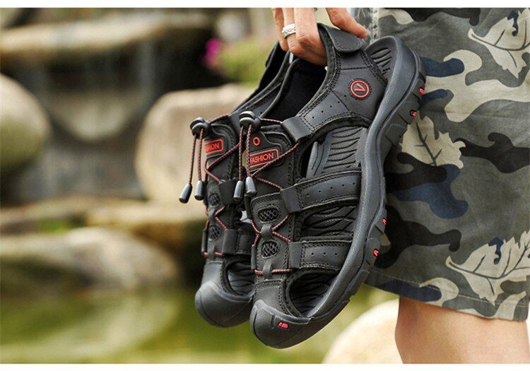 Vancat 2019 New Big Size Genuine Leather Cowhide Men Sandals Summer Quality Beach Slippers Casual Sneakers Outdoor Beach Shoes