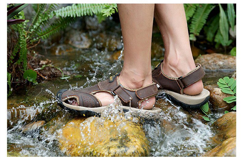 Vancat 2019 New Big Size Genuine Leather Cowhide Men Sandals Summer Quality Beach Slippers Casual Sneakers Outdoor Beach Shoes