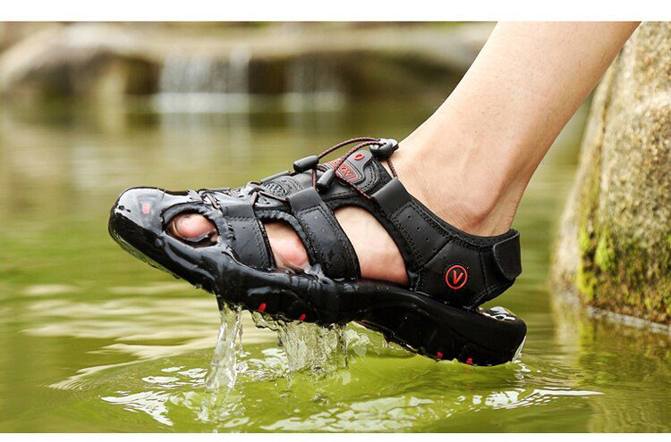 Vancat 2019 New Big Size Genuine Leather Cowhide Men Sandals Summer Quality Beach Slippers Casual Sneakers Outdoor Beach Shoes