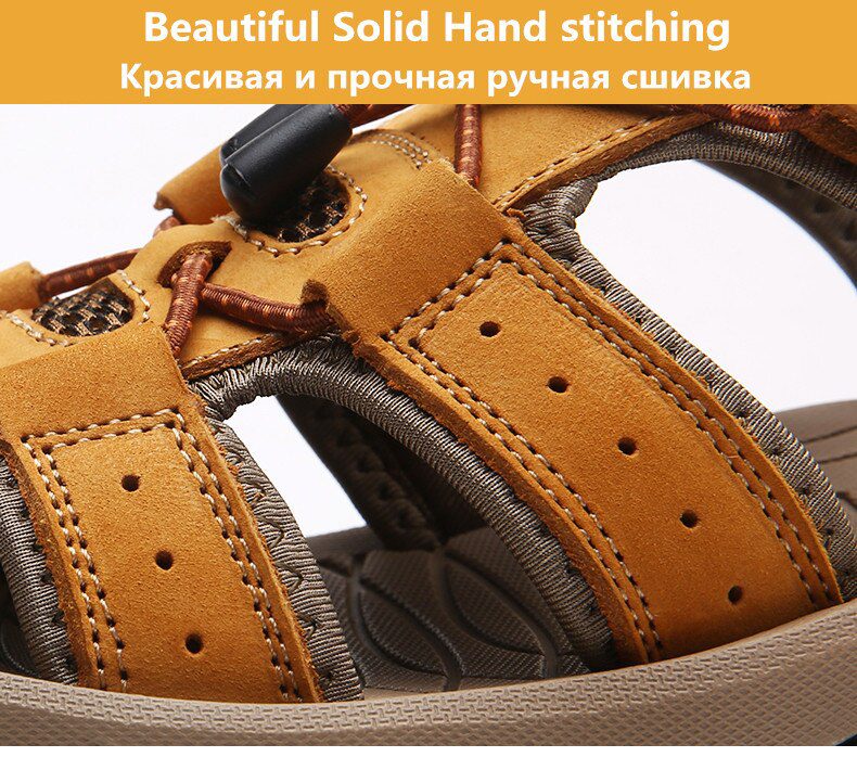Vancat 2019 New Big Size Genuine Leather Cowhide Men Sandals Summer Quality Beach Slippers Casual Sneakers Outdoor Beach Shoes