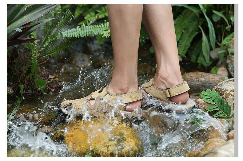 Vancat 2019 New Big Size Genuine Leather Cowhide Men Sandals Summer Quality Beach Slippers Casual Sneakers Outdoor Beach Shoes