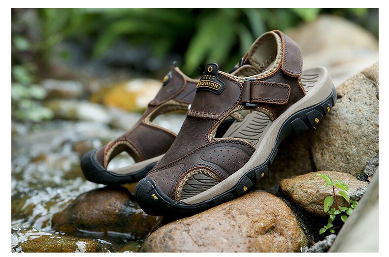 Vancat 2019 New Big Size Genuine Leather Cowhide Men Sandals Summer Quality Beach Slippers Casual Sneakers Outdoor Beach Shoes